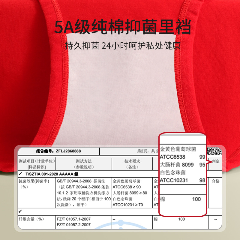 60S长绒棉女士内裤本命年大红色纯棉内裤女生龙年高弹大码三角裤 - 图2