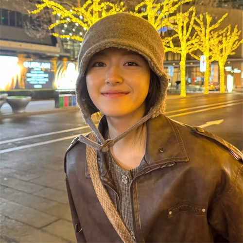 日本ca4la李兰迪同款羊羔毛护耳飞行帽子男秋冬百搭保暖雷锋帽女 - 图0