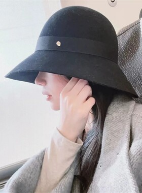 日本贵妇H英伦风羊毛呢女士复古渔夫帽秋冬百搭气质防晒盆帽礼帽