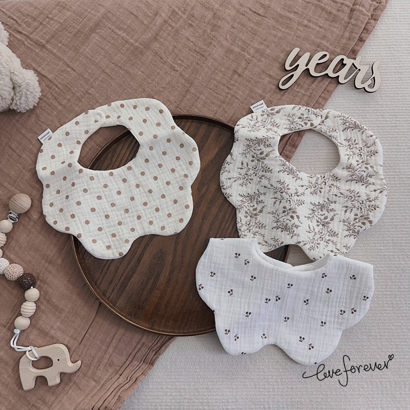 出口韩国六层纯棉纱布花形围嘴婴儿口水巾围兜宝宝防吐奶柔软透气,淘宝优惠券,粉丝福利购,淘宝优惠卷