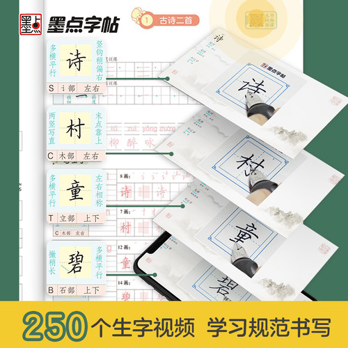 二年级下册墨点字帖写字同步练习册小学生人教版练字专用生字笔顺二年级上册每日一练暑假作业钢笔硬笔书法荆霄鹏正楷书描红练字本 - 图3