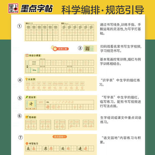 二年级下册墨点字帖写字同步练习册小学生人教版练字专用生字笔顺二年级上册每日一练暑假作业钢笔硬笔书法荆霄鹏正楷书描红练字本 - 图1