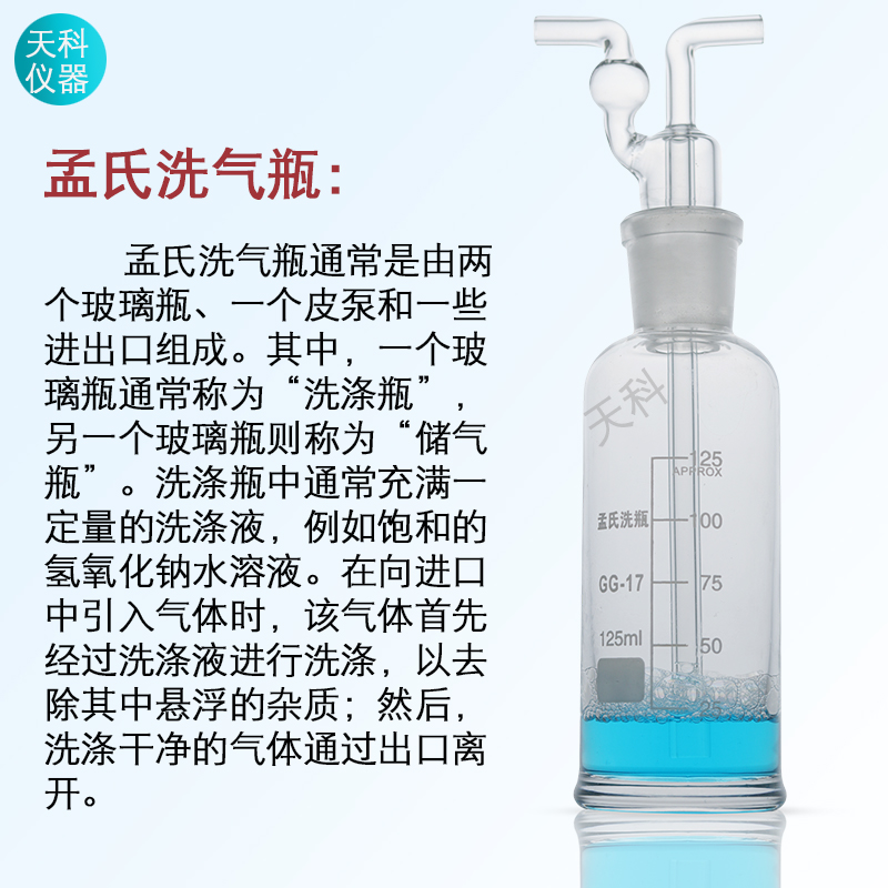 孟氏洗气瓶气体洗瓶125ml250ml500ml多孔直管玻璃洗涤瓶加厚玻璃 - 图0