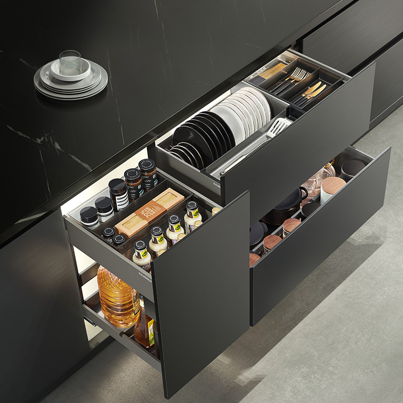 悍高希勒4.0厨房橱柜拉篮抽屉式双层碗碟篮置物架太空铝调味篮,淘宝优惠券,粉丝福利购,淘宝优惠卷