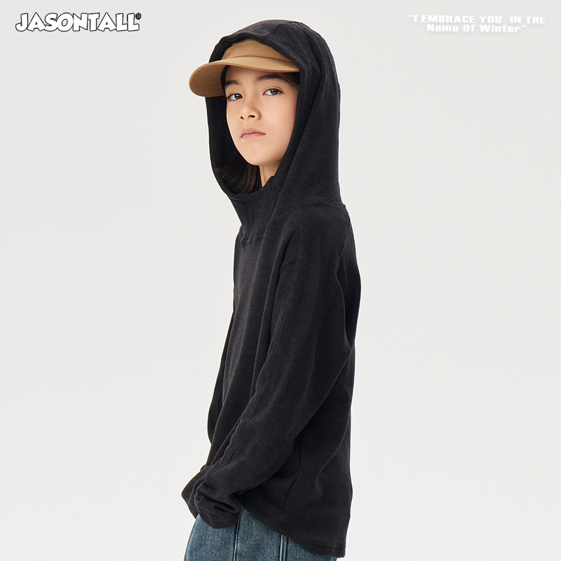 ZAIXIONGJIA◆深灰黑连帽打底T恤上衣打秋冬打底衫儿童童装卫衣棉