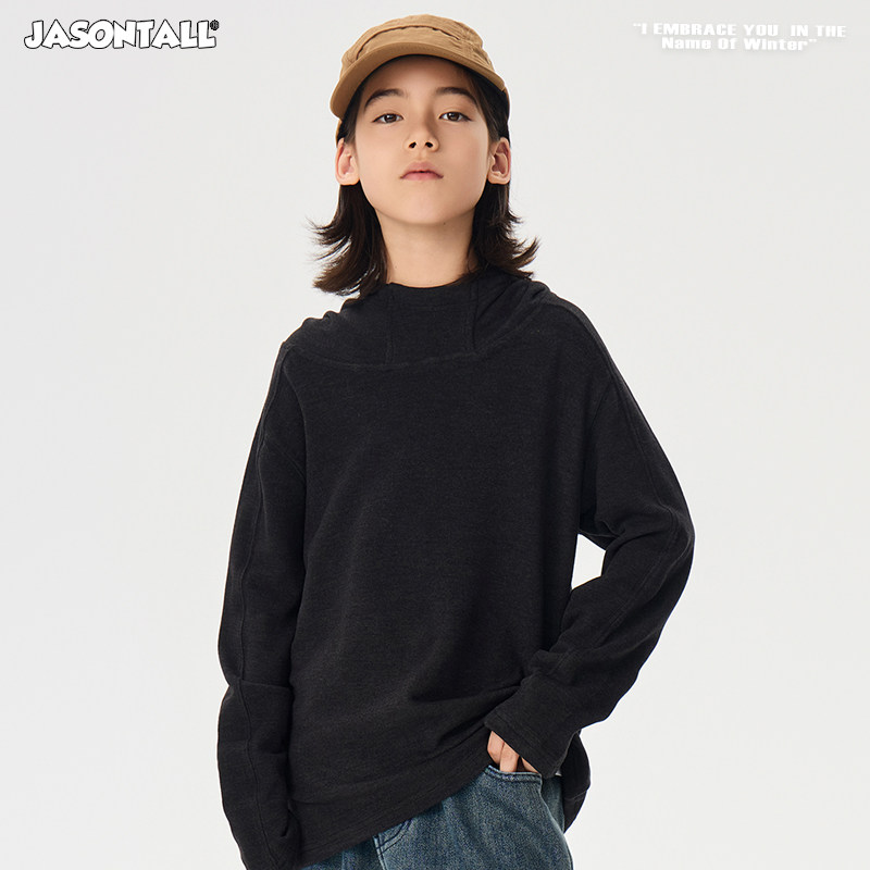 ZAIXIONGJIA◆深灰黑连帽打底T恤上衣打秋冬打底衫儿童童装卫衣棉