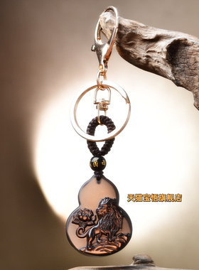 吉狮赐桃吉贵宏吊坠2026属猴的吉祥佩戴物生肖猴挂件黑曜石项链