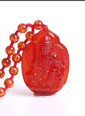 花边属兔红玛瑙文殊菩萨吊坠项链