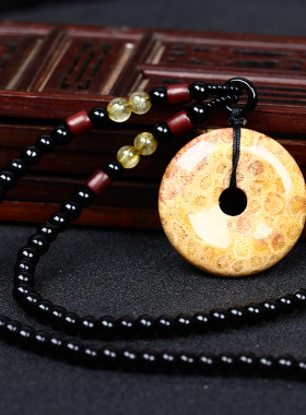 珊瑚玉平安扣情人节饰品吊坠项链