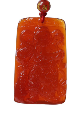 天然红玛瑙忠义关公吊坠砂本命年祝福项链礼物