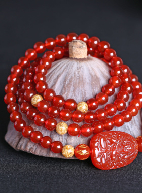 2026年红玛瑙大势至菩萨手链属马本命佛守护神108颗佛珠手链男女