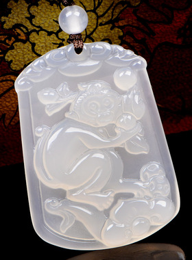 天然白玉髓十二生肖猴吊坠猴运生辉项链猴形猴型饰品男女款