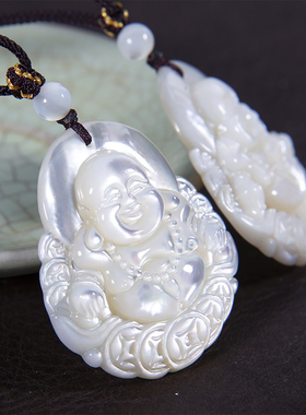 佛公吊坠小众鱼骨贝雕螺钿弥勒佛