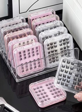 假睫毛眼影盘收纳盒子粉饼分隔格透明桌面彩妆腮红化妆品置物架子