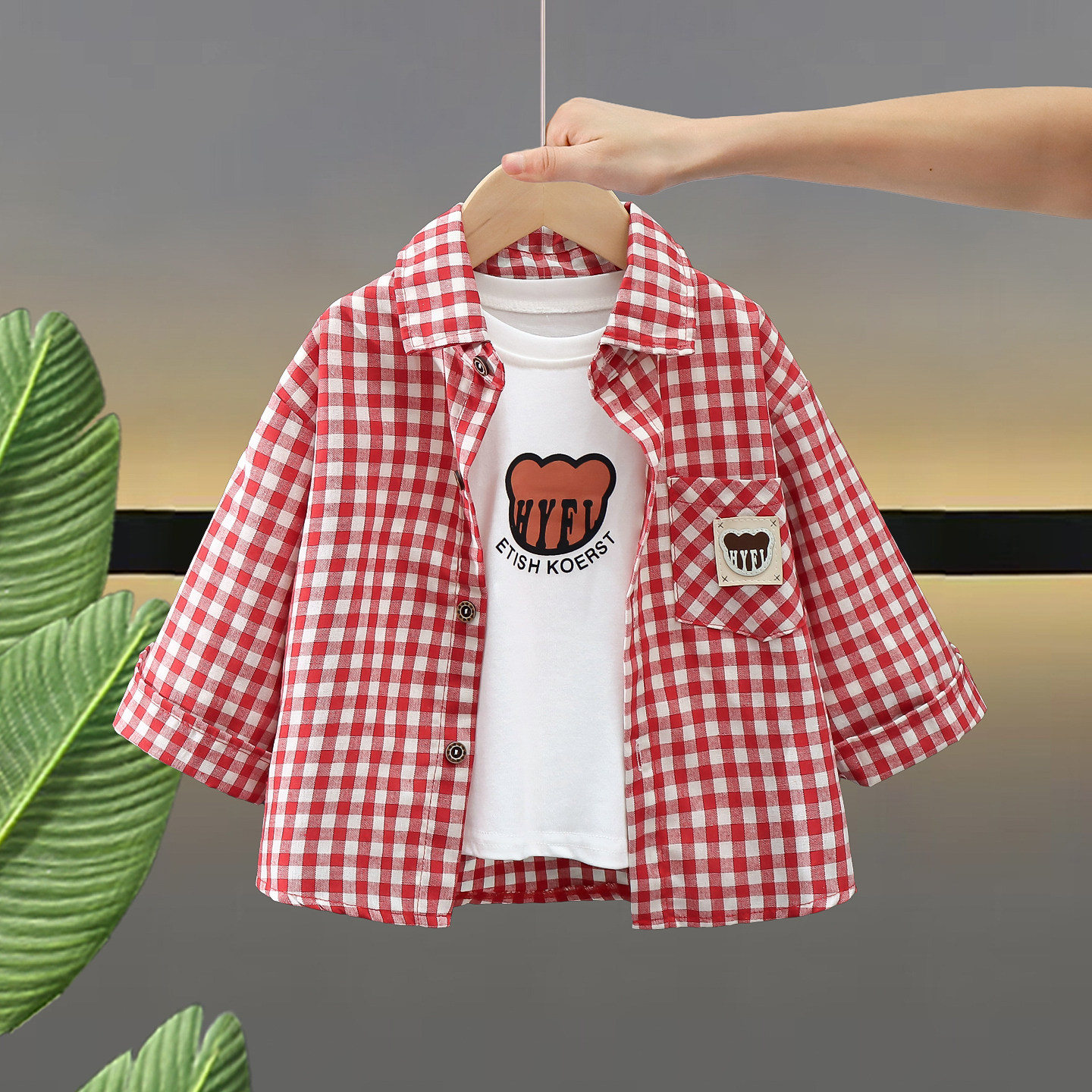 Spring and autumn pure cotton boys' long-sleeved shirt