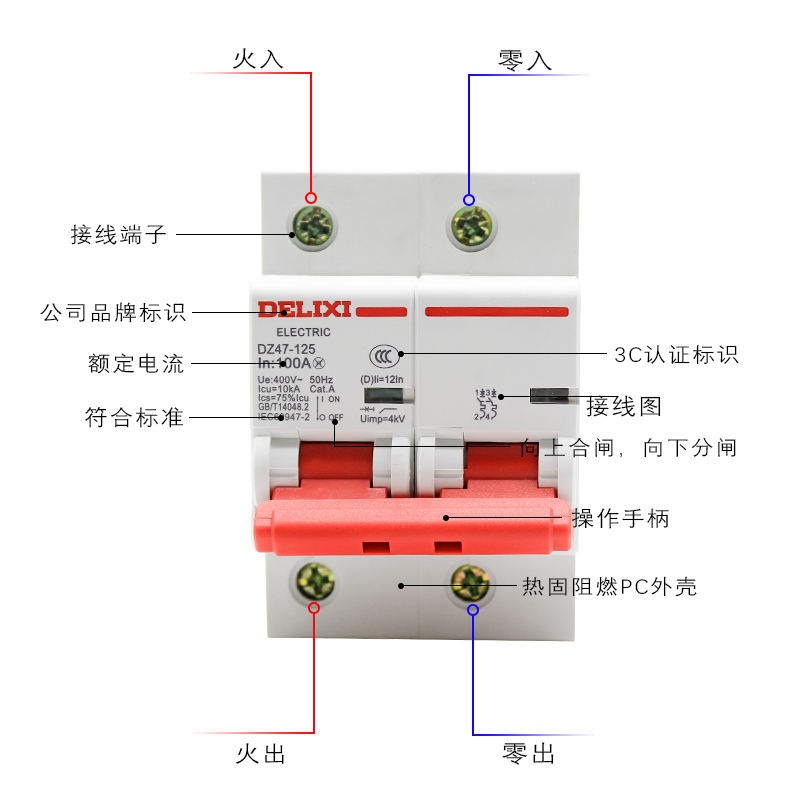 德力西DZ47-125大功率断路器家用空开2P3P4P 80A100A125A空气开关 - 图2