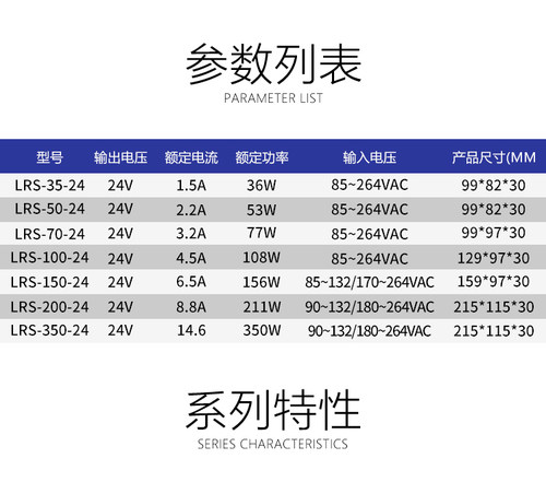 LRS明纬220转24V直流开关电源35/50/100/150/200/350瓦 变压器NES - 图1