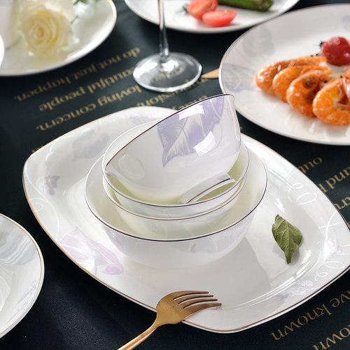 盘子菜盘家用饭碗碟套装自由组合骨瓷轻奢中式餐具陶瓷北欧高级感 - 图0