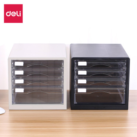 Deli File Cabinet Transparent Four Layer File Box Desktop File Cabinet Plastic Drawer Type A4 File Classification And Sorting Storage Cabinet Financial Desk Large Capacity Cabinet Bottom Height 8cm