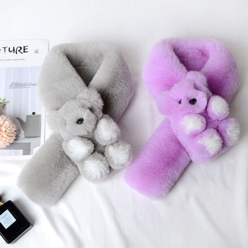 冬季獭兔毛儿童围巾保暖亲子小熊围脖加厚仿皮草双面绒脖套可爱女,淘宝优惠券,粉丝福利购,淘宝优惠卷