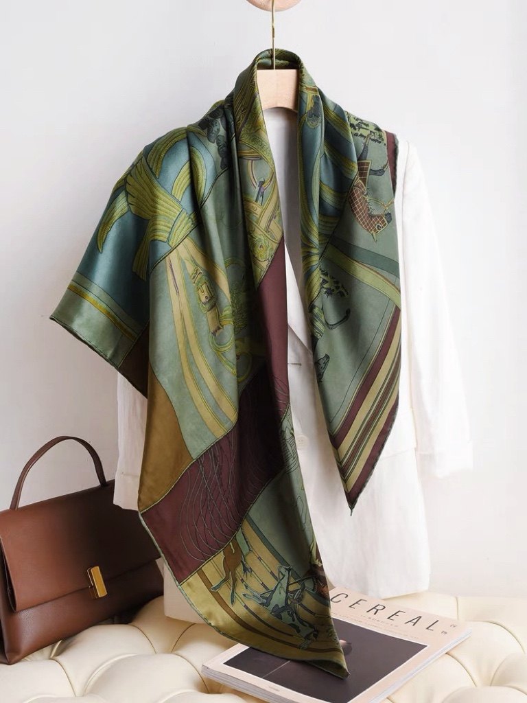 绿色印第安骑士真丝大方巾100%桑蚕丝百搭丝巾女春夏防晒披肩围巾,淘宝优惠券,粉丝福利购,淘宝优惠卷