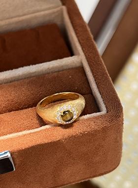 女虎眼石中古拉丝戒指尾戒