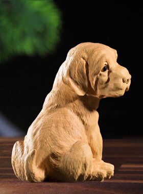 小叶崖柏木雕实木生肖狗把玩手把件雕刻工艺品创意家居小摆件旺财