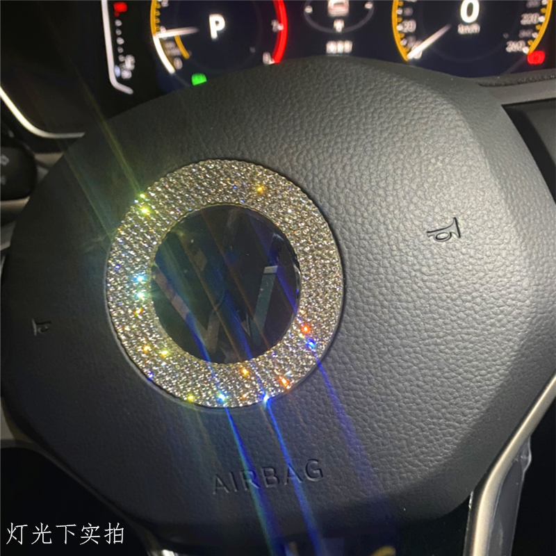 大众方向盘亮片改装2021款及22款探影探歌探岳x高尔夫8宝来车标钻