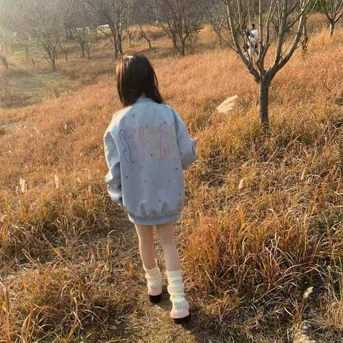 美式星星满印棒球服外套女2025春季新款学生小个子韩版bf宽松夹克 - 图1