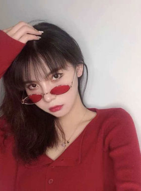 墨镜椭圆形红色街拍个性风太阳镜