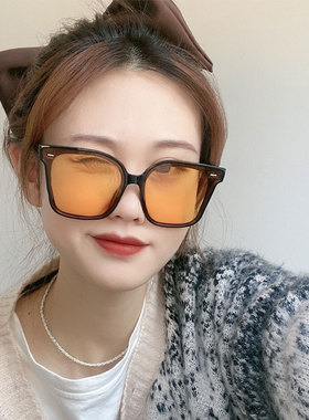 新款复古橘黄色眼镜时尚简约大脸