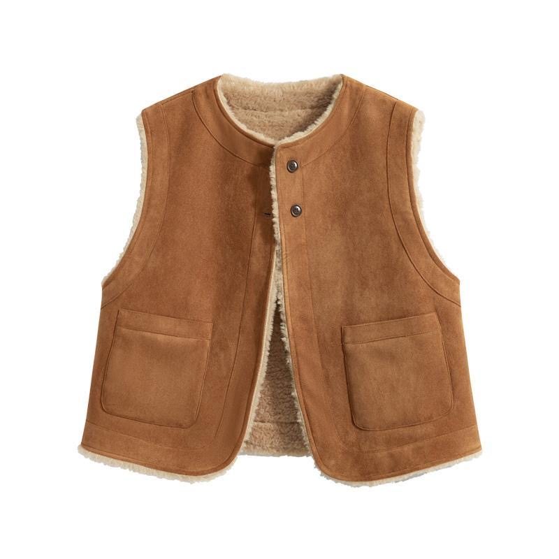 皮毛一体马甲女2025新款仿羊羔女双面秋冬加厚背心短款外套上衣,淘宝优惠券,粉丝福利购,淘宝优惠卷