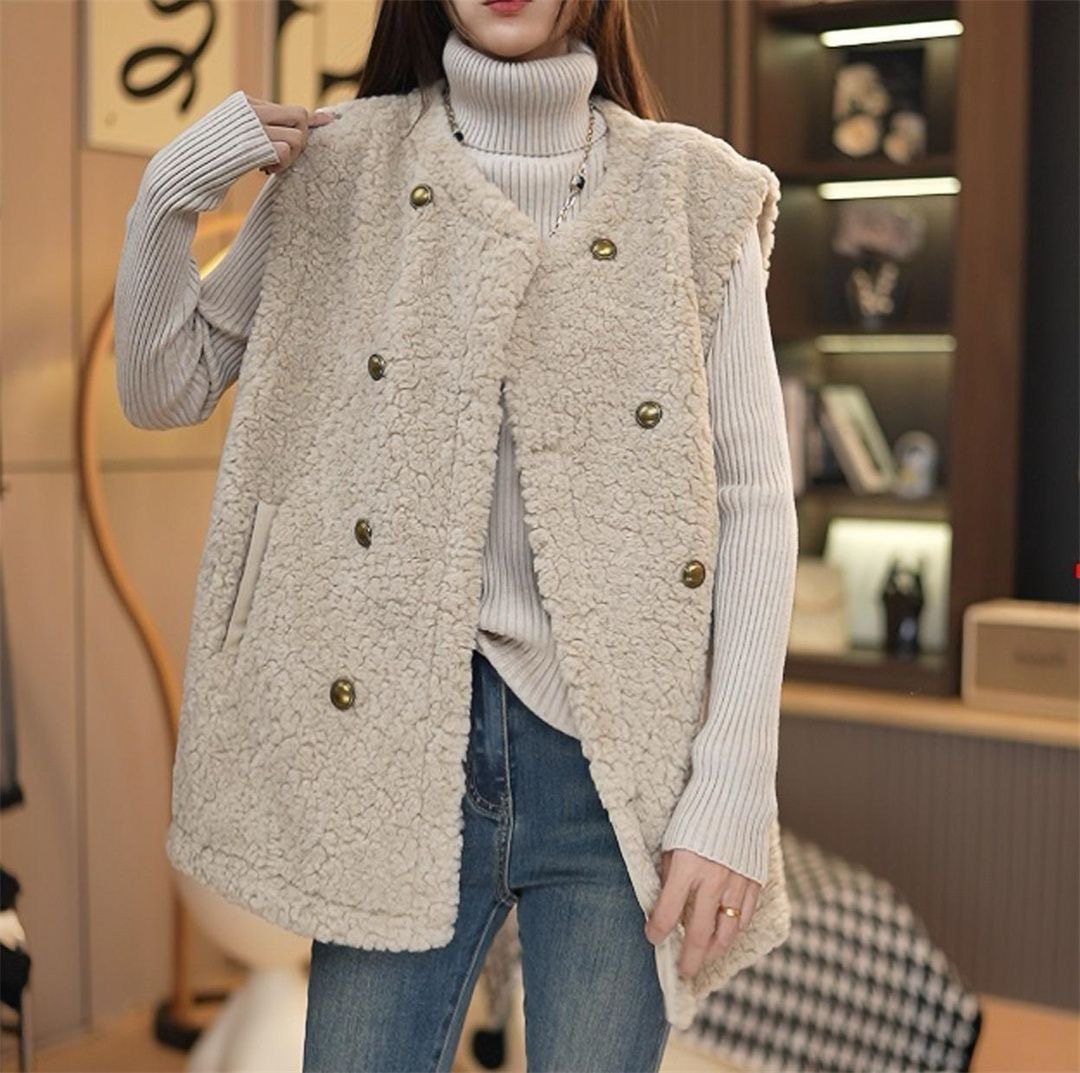 复古羊羔毛呢外套女2025新款爆款秋冬背心马甲皮毛一体保暖上衣女,淘宝优惠券,粉丝福利购,淘宝优惠卷