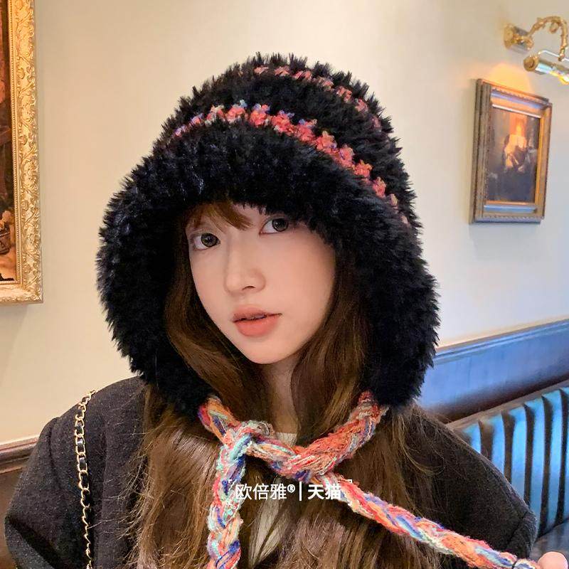 秋冬大头围毛绒绒显脸小帽子女可爱绑带保暖防寒针织帽套头毛线帽,淘宝优惠券,粉丝福利购,淘宝优惠卷