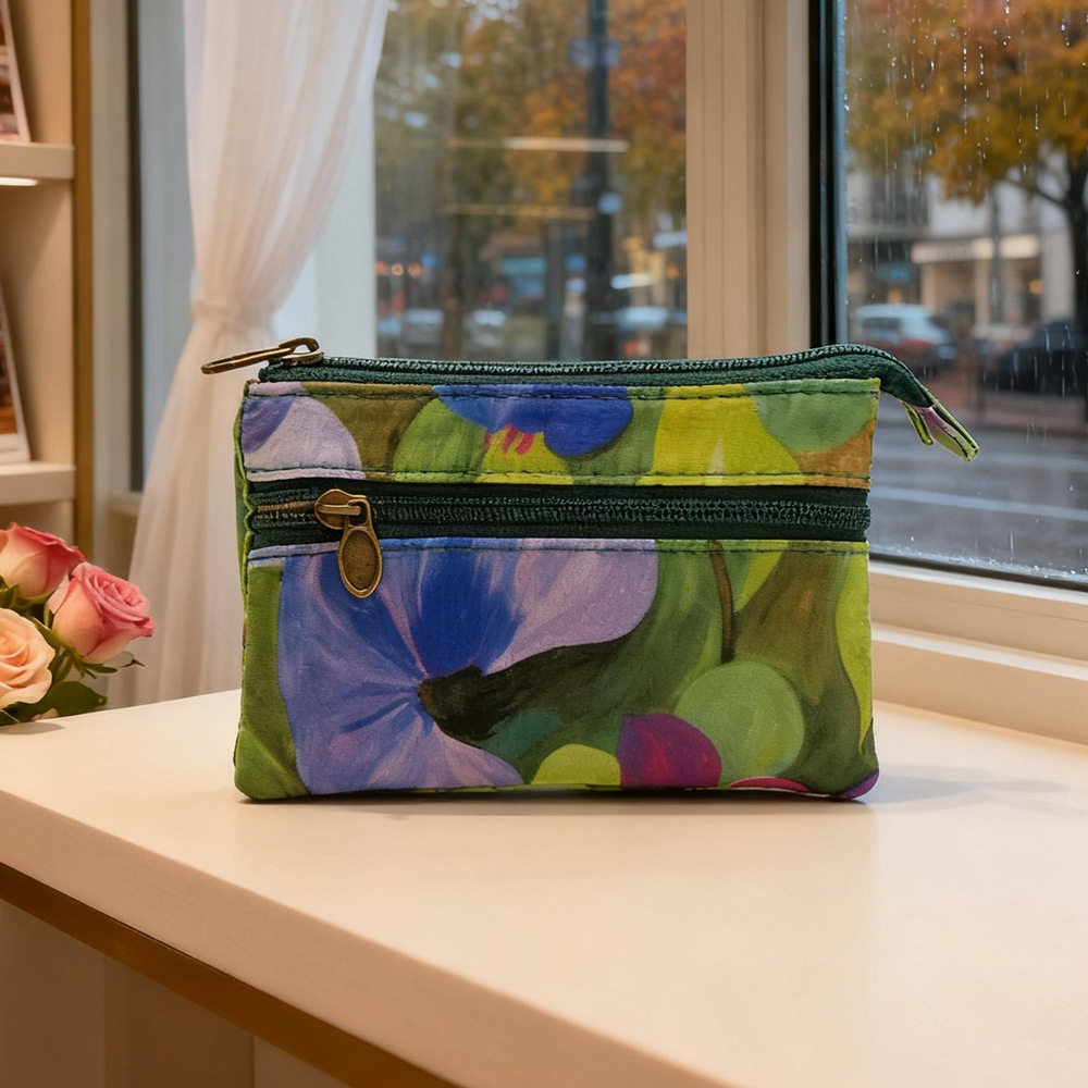 清新田园风油画风双拉4层棉布零钱包女生硬币袋银子袋证件包卡包,淘宝优惠券,粉丝福利购,淘宝优惠卷