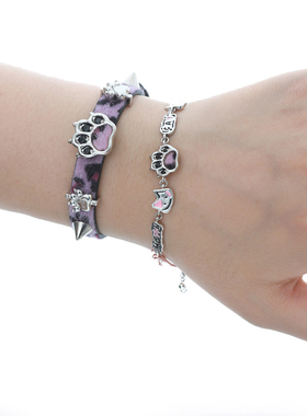 YiMi亦米原创潮酷朋克粉色猫爪手环甜酷小众时尚秋冬皮质手链新