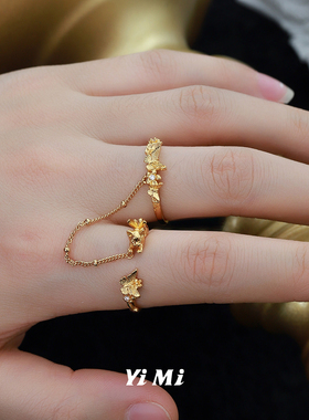 YiMi亦米原创喵系列时尚流苏蝴蝶戒指女高级感猫咪新款开口食指戒