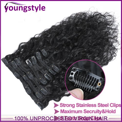Peruvian Water Wave Clip in human hair extensions120g卡子发 - 图0