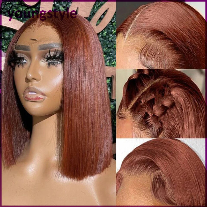 Reddish Brown Short bob wig Human Hair 13*4 Lace Front Wig - 图0