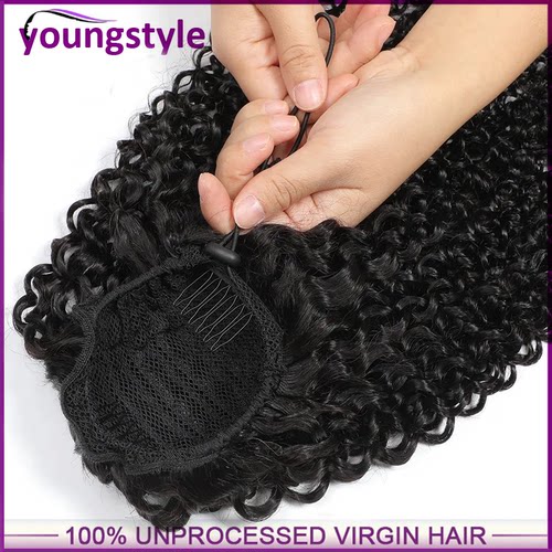 Curly kinky Drawstring Ponytail Human Hair Extensions100g - 图1