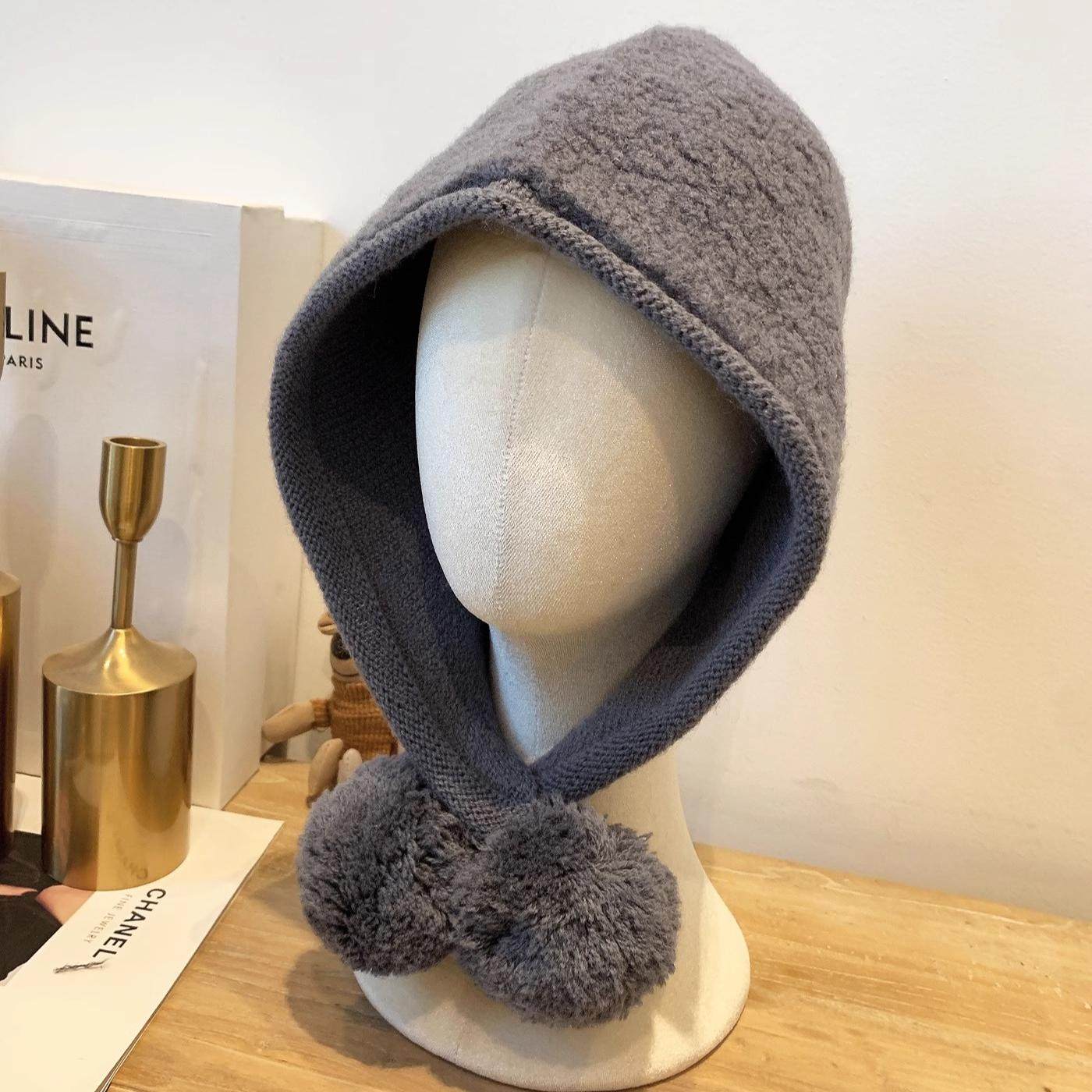 100%纯羊毛巴拉克拉法帽子女纯色保暖护耳毛球高级感圈圈毛针织帽,淘宝优惠券,粉丝福利购,淘宝优惠卷