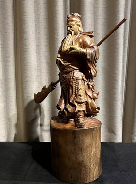 家用客厅香樟木雕关公像摆件店铺