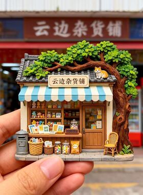 立体树脂冰箱贴 3D微缩场景猫屋面包店咖啡馆创意家居装饰磁吸贴