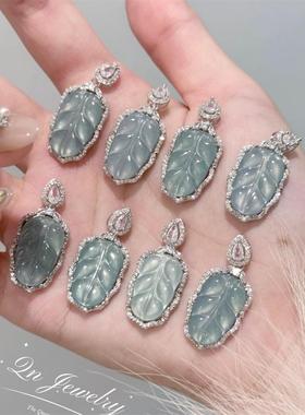 Qn Jewelry/金枝玉叶 起光蓝水叶子纯银项链 天然有蓝有绿A4