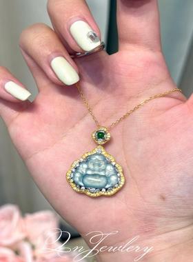 天然A货冰蓝翡翠佛公豪镶吊坠