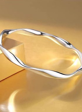 莫比乌斯足银999纯银手镯年轻款小众实心镯子百搭手环情人节礼物