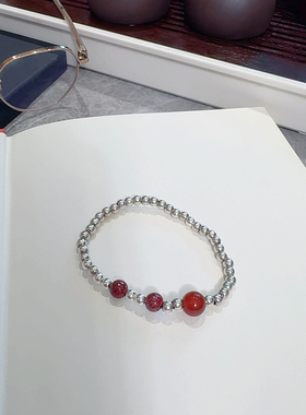 纯银 S 999 手链足银女款红朱砂新中式复古重工百搭原创设计