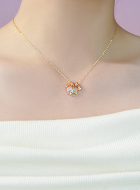 原创纯银S999摇摇马项链女生肖马多巴胺童趣国风创意锁骨链电镀