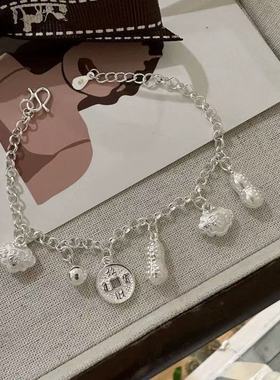 足银990五宝花生珍珠手链 时尚潮流时尚国风现货一件代发