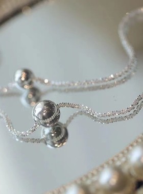 s999纯银满天星圆珠项链女轻奢高级感冷淡风波光粼粼转运珠锁骨链